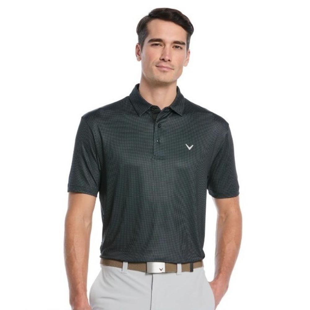 Callaway Golf Polo Shirt Mens Size XL Black Gray Micro Grid Performance
